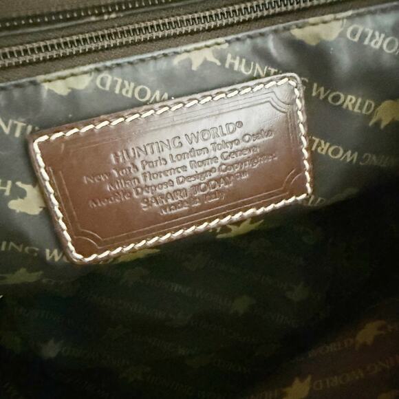 HUNTING WORLD | Canvas Leather Tote Bag Zipper Top Taupe Tan Brown Trapeze - Picture 8 of 8